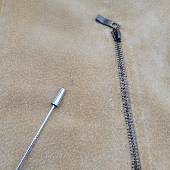 Vintage A.M.I. Camel Suede Leather Jacket | Knit Sleeves‎ & Collar Womens Sz LHO - Picture 8 of 12